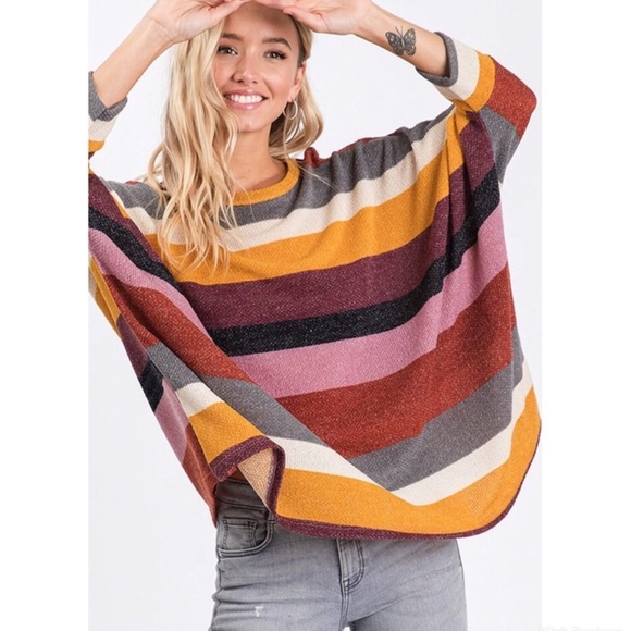 MULTI STRIPE OVERSIZED  SOFT TUNIC TOP - Picture 2 of 6